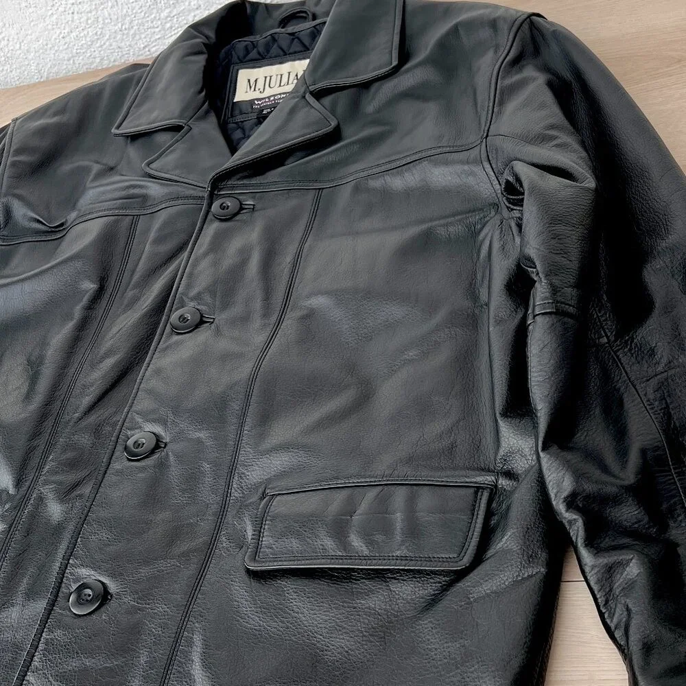 EUC Vintage 1990s M. Julian by Wilsons Leather Black Button Up Men's Car Coat XL